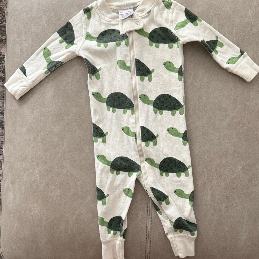 Hanna Andersson Cream and Green Turtle Kids Footie